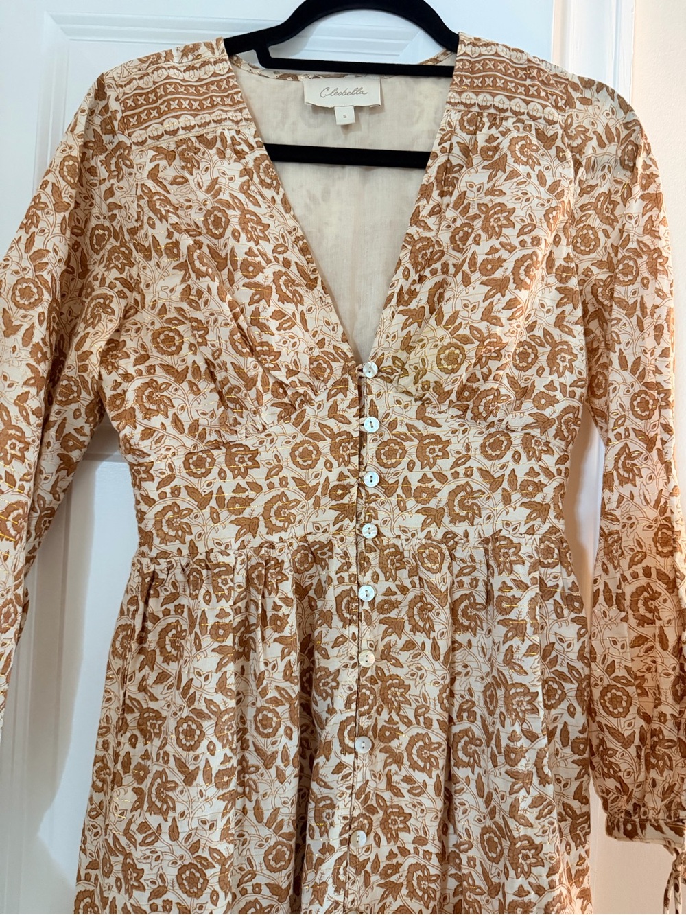 Cleobella Cream and Tan Floral Long-Sleeve Maxi Dress - Picture 2 of 6